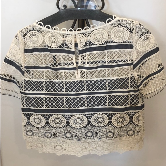 Elie Tahari Denim & Lace Crop Top - Picture 2 of 4